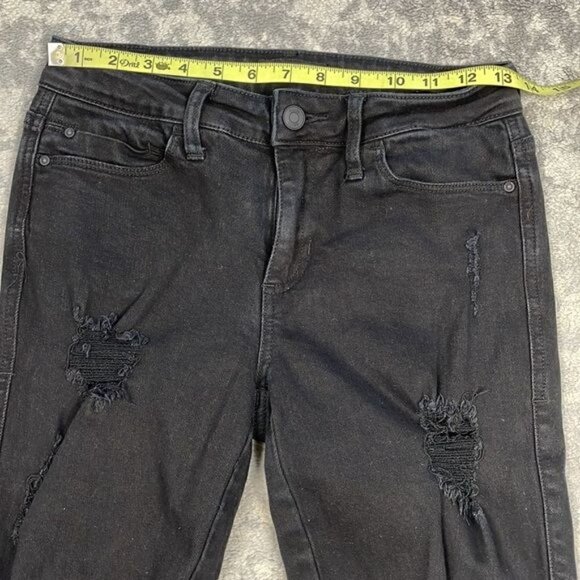 Guess Sexy Curve Skinny Jeans Black Distressed Destroyed Raw Hem Sz 26 - Picture 9 of 15